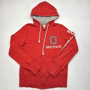 Ohio State Buckeyes Hoodie Womens XS Red Zip Sweatshirt Sleeve Spellout NCAA
